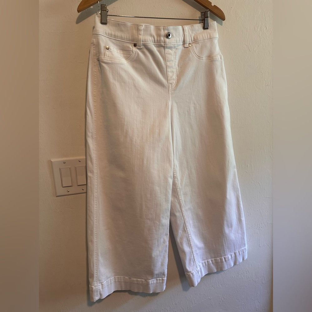Spanx High Rise Cropped Wide Leg Pull-on Jeans in white Sz L - Picture 6 of 8